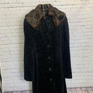 Faux poodle fur coat with faux fur collar
